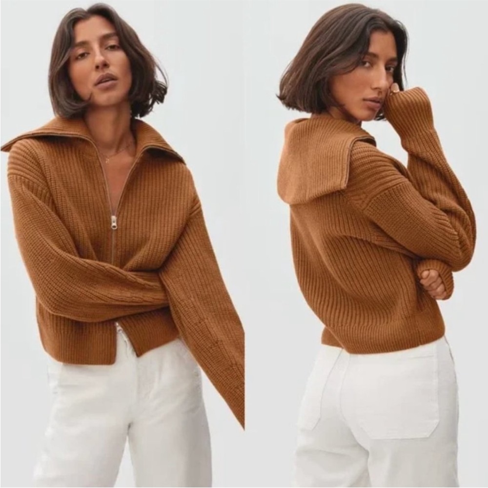 Everlane The Chunky Knit Zip Cardigan Zip Sweater Size Small NWT Toasted Almond - Picture 1 of 5